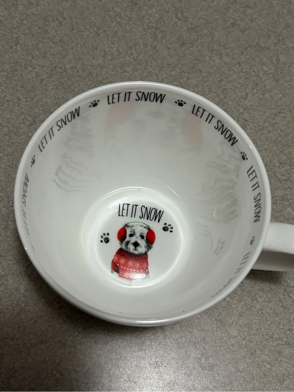 Festive Dog Ceramic Mug in White with Red & Green Accents